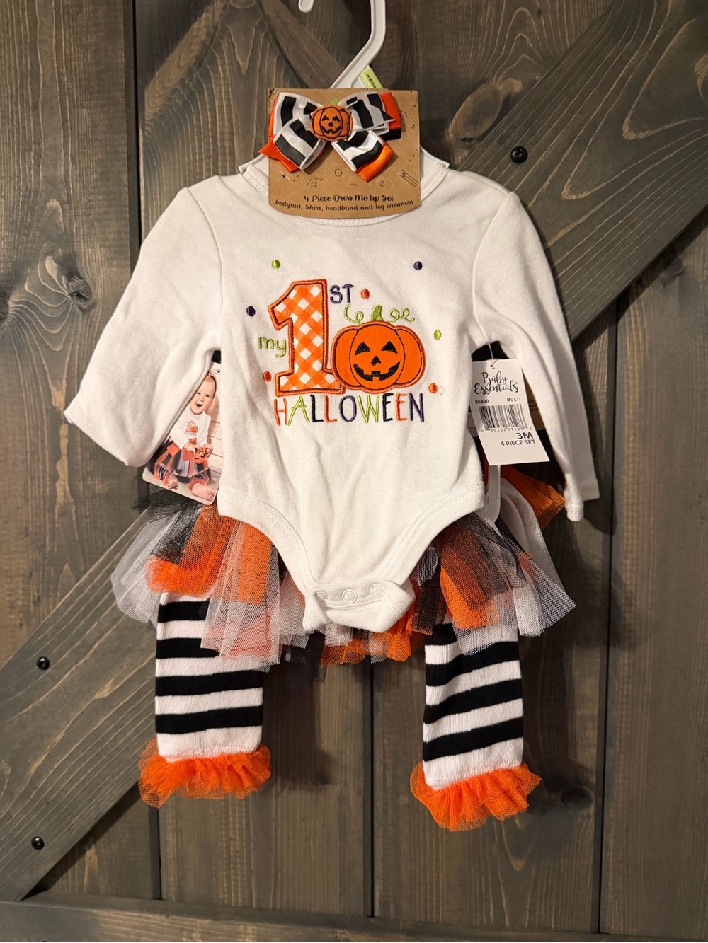 Baby Essentials Orange, Black & White 3-Piece 1st Halloween Tutu Outfit 3 Months
